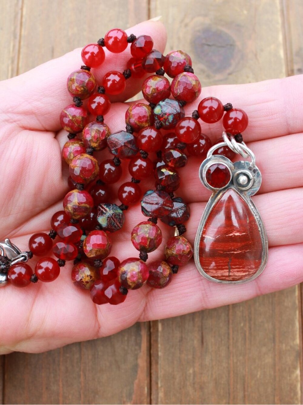Gemstone Necklace Beaded Jewelry Statement Necklace in Red